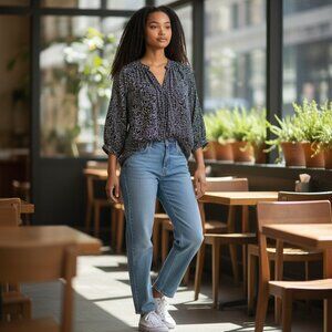 JACHS GIRLFRIEND Women's EUC 3/4 Sleeve Black/White‎ Blouse | Size S